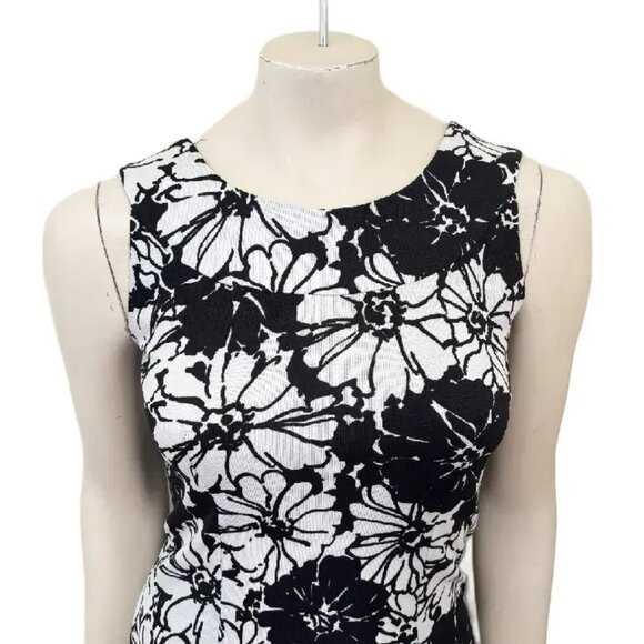 VTG 60s Retro Floral Sleeveless Maxi Dress in Black & White  Evening Formal SZ S - Picture 2 of 9